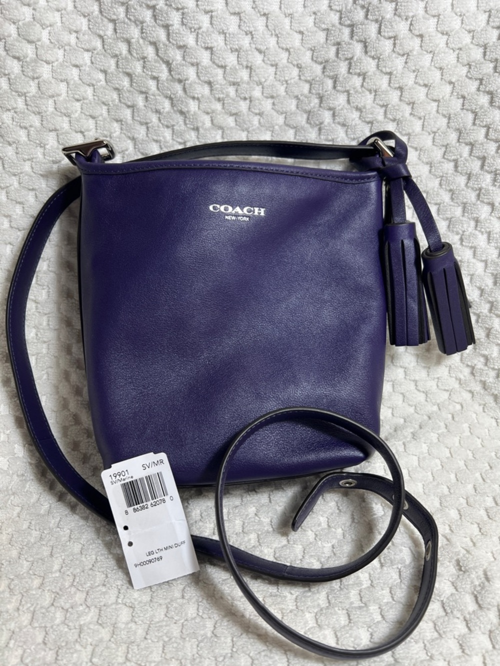 COACH Marine Purple Leather Mini Duffle Crossbody Bag with Tassel